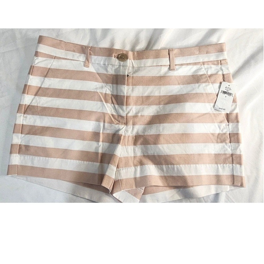 Gap Womens Striped‎ Chino Shorts Tan White Low Rise Stretch Size 2 NWT
